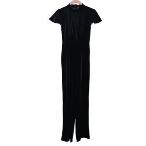 NEW Modcloth Shine with Me Black Velvet Mock Neck Flutter Sleeve‎ Jumpsuit XXS
